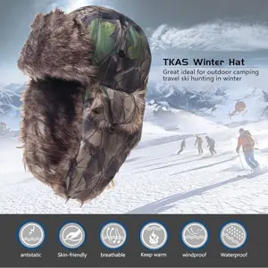 Winter Camo Trapper Hunting Hat Aviator Fur Warm Ushanka Russian Trooper Ski Snow Eskimo Hat Ear Flaps Cold Weather