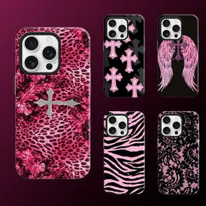 Pink Black Lace Cross Zebra Print Angel Wings Cute Devil Phone Case For iPhone17 16 15 14 13 12 11 Pro Max Plus Air Samsung S21 22 23 24 25 26  A13 14 15 25 34 35 52 53 54 55 Plus Ultra Fe Edge Y2K Edgy Protective Cover