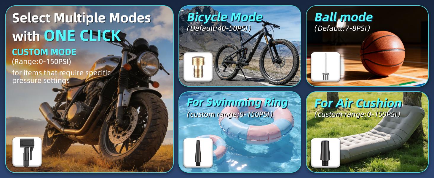 Portable Tire Inflator, 150 PSI Air Compressor, Digital Dual Display, LED Light for Night Use, Suitable for Cars, Motorcycles, Bikes and Balls