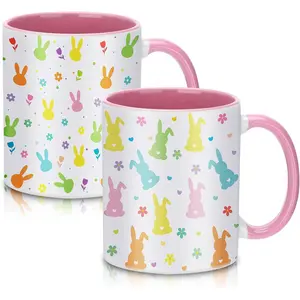 2 count Bunny Mug Ceramic Cute Bunny Mug Bunnies Coffee Mug Coloring Mug Cup Bunnies Gifts  Mugs Appreciation Gifts for Mother's Day Graduation   Lovers Housewarming , 12oz