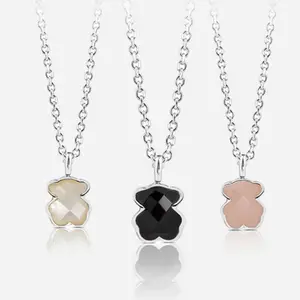 Chic Bear Shape Pendant Necklace, Polished Chain with Faceted Inlay, Timeless Everyday Jewelry Gift