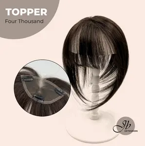 JBEXTENSION 10 Inches Topper Four Thousand Hand Tied Clip in Synthetic Fiber Topper Hair Piece Hair with Bangs for Women Clip in Top Crown Hair Clip on Toupee Hairpiece for Slight Hair Loss/Thinning Hair Topper 4000