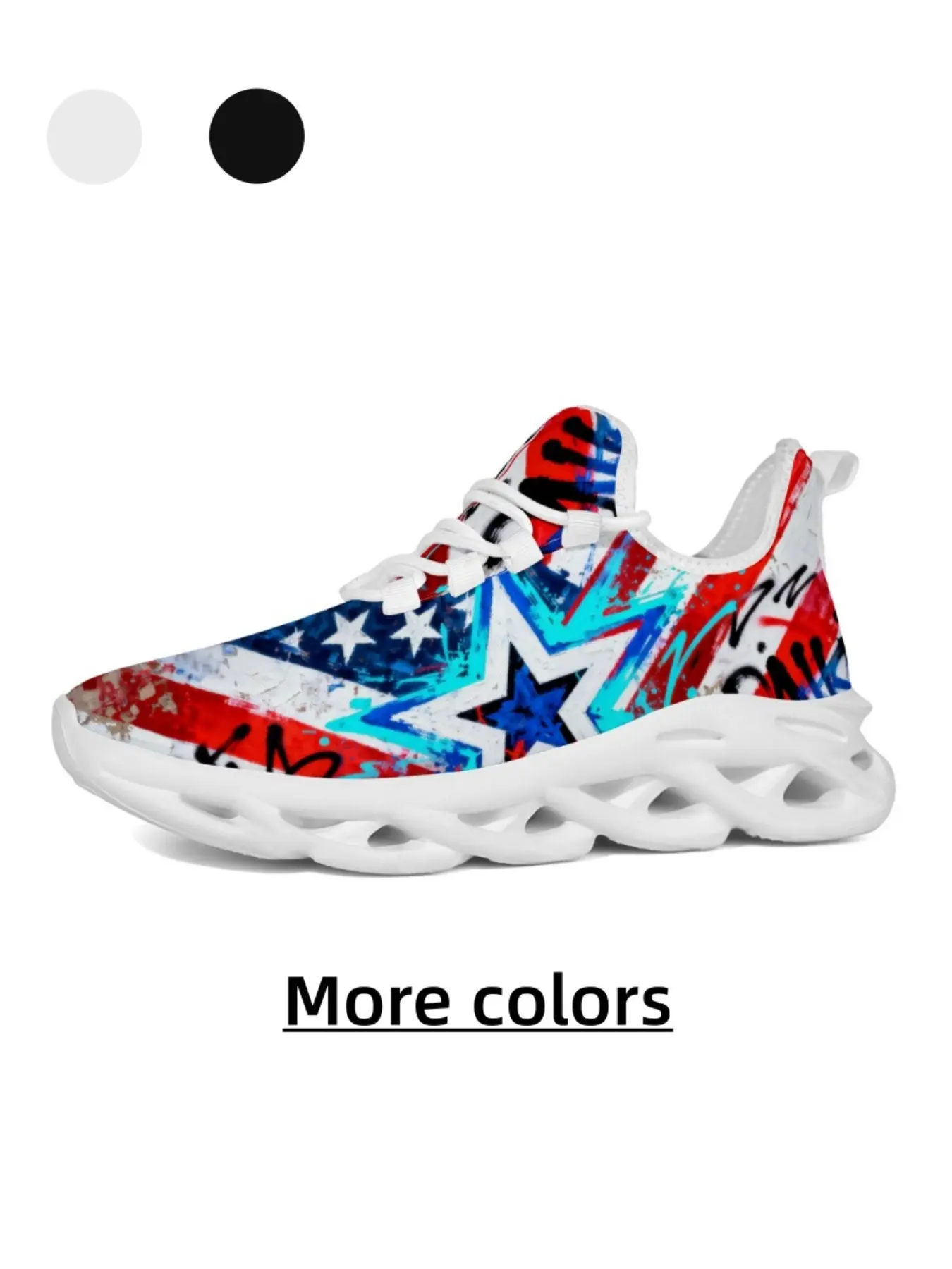 Unisex Graffiti Style USA Flag Trendy Casual Sneakers - Casual Trendy Trainers, Casual Commuter Shoes, Skin-Friendly Mesh, High Elastic Shock-Absorbing & Non-Slip for Daily Commute & Outdoor Wear
