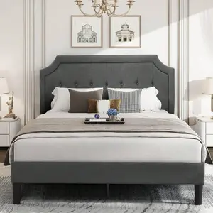 Queen/Full/Twin Upholstered Platform Bed Frame With Adjustable Button Stitched Panel Headboard,Strong Wood Slat Support,Mattress Foundation/Easy Assembly Primed "T" Style DIY Barn Door
