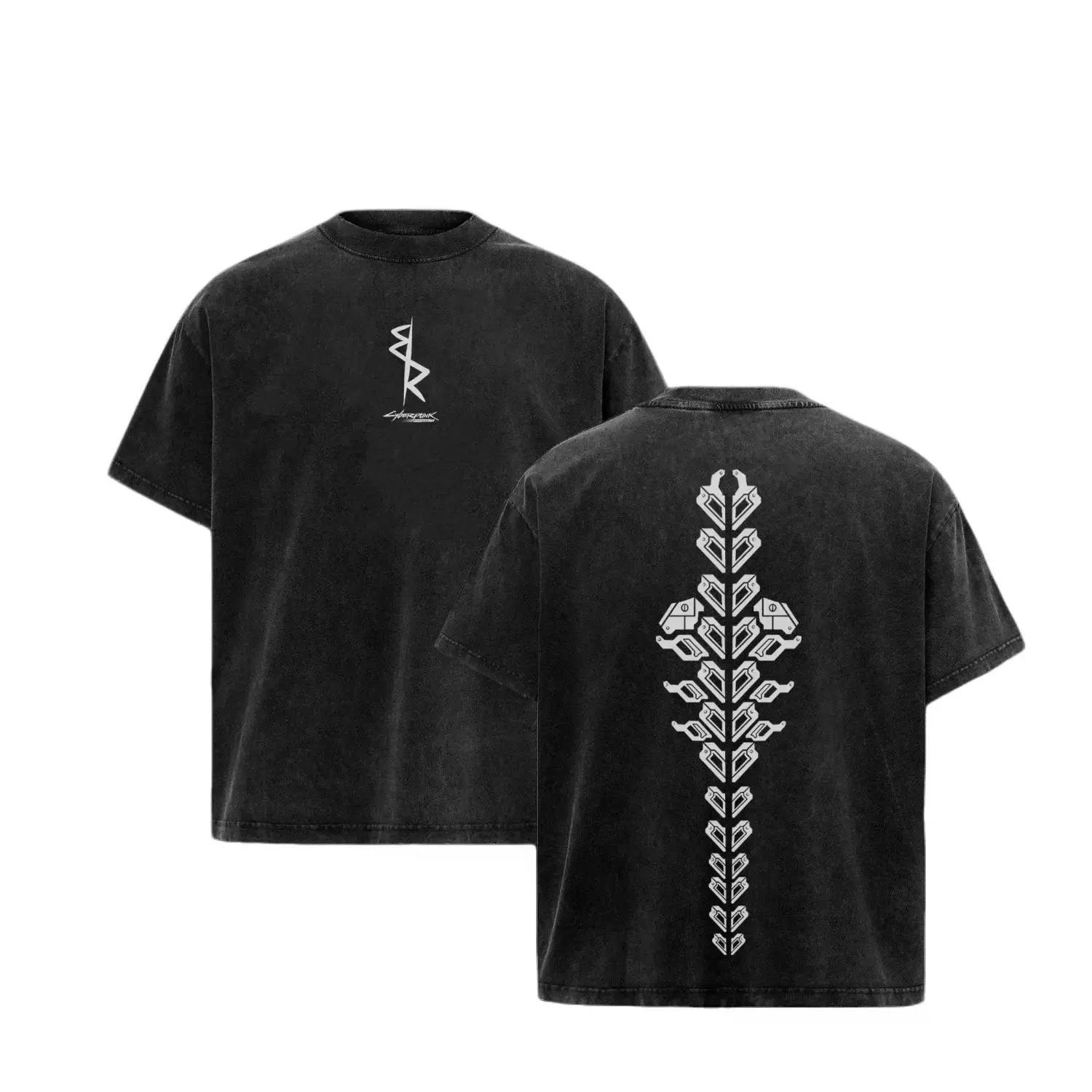 HIKISTREET Cyberpunk Edgerunners Sandevistan Graphic Tee, Acid Washed Vintage Oversized T-Shirt for Men and Women. 100% Cotton Grunge Streetwear Anime Merch, David Martinez Cosplay Top, Retro Y2K Cyberpunk Aesthetic Apparel, Heavyweight Casual Shirt.