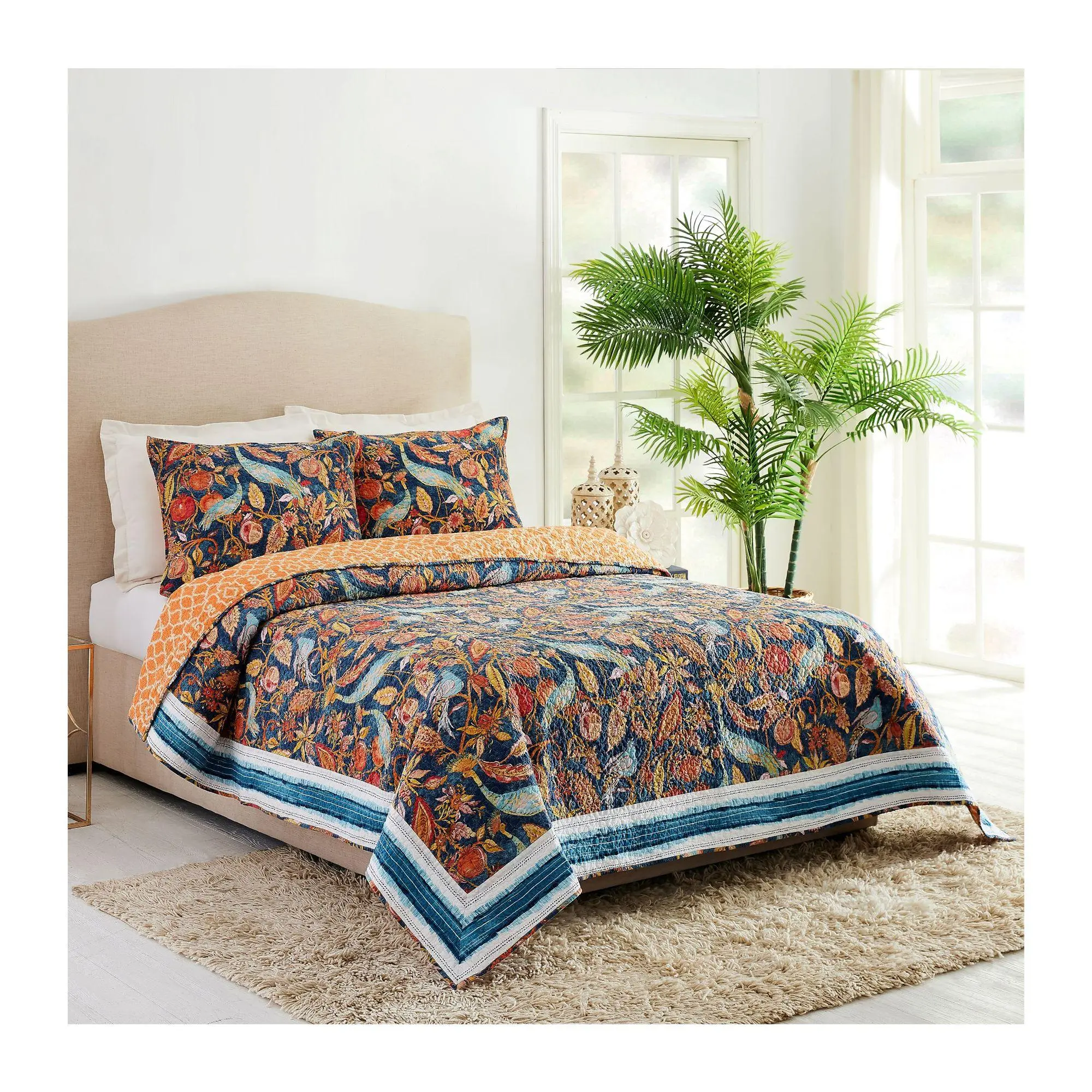 Dena Home Peacock Garden 3pc Full/Queen Quilt Set