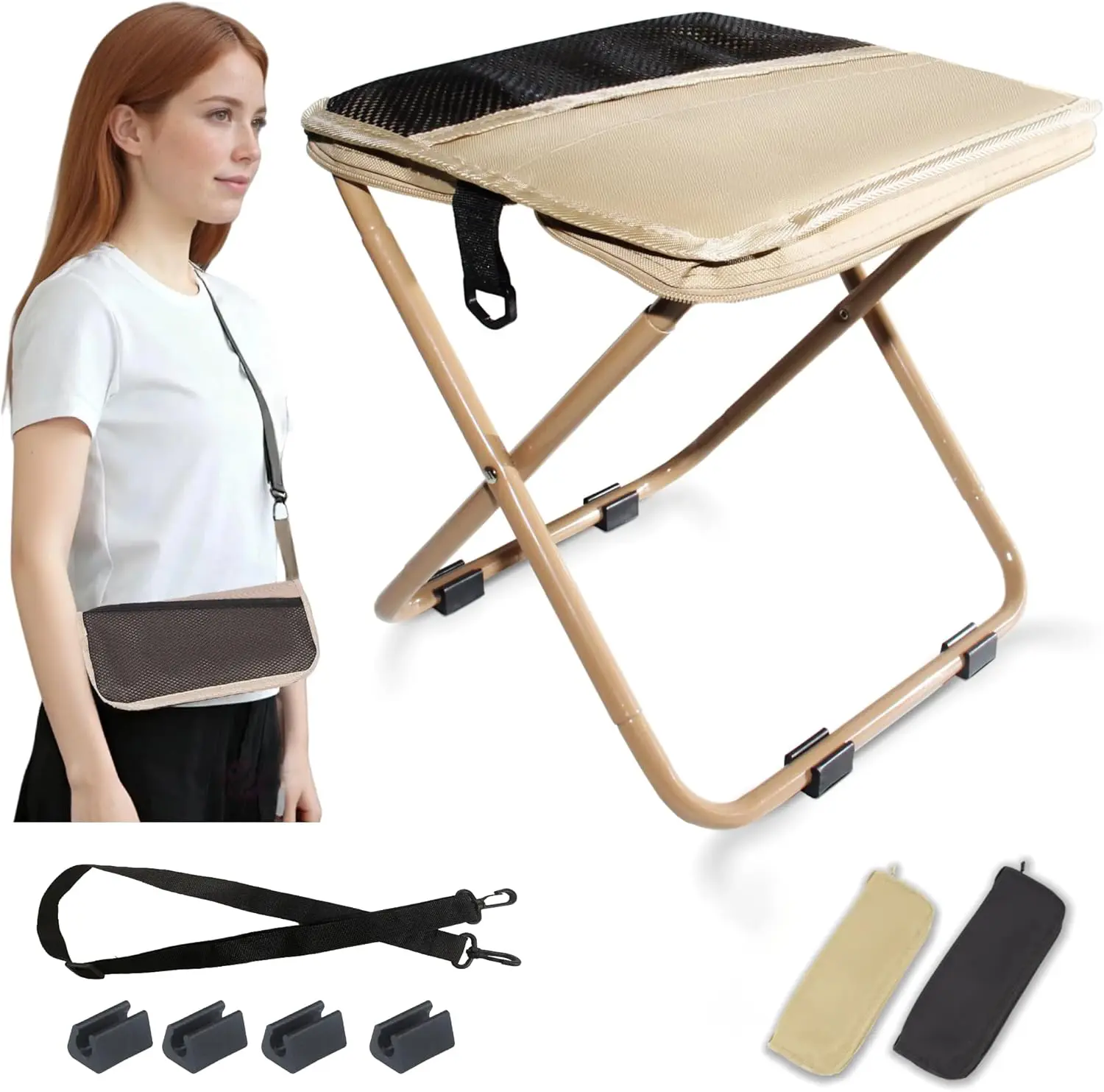 Camping Stool Portable Chair: All-Terrain Folding Carrying Pocket Stool, 4 Anti-Sink Feet, 270Lbs Capacity & 3s Setup. 5000 Cycle Tested for Rugged Sites, Camping, Fishing, Travel