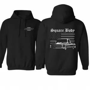 Chevrolet Square Body Hoodie – Vintage Chevy Pickup Graphic, Retro American Flag Pullover, Car Enthusiast Streetwear, Unisex Gift🚗🇺🇸