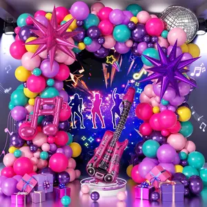143PCS Pink & Purple Balloon Arch Kit Hot Pink, Yellow, Teal, Metallic Foil for Birthday Party