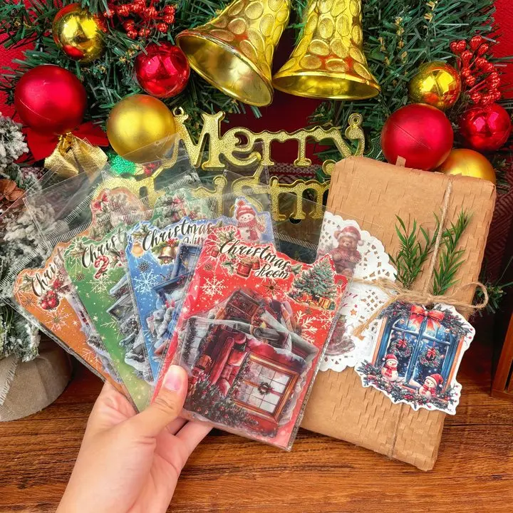 200 Colorful Christmas Stickers Large Size 2.76*2.76 Inch Decorative Stickers DIY Waterproof Christmas Sticker tacky christmas tree  Scrapbooking Celebrations