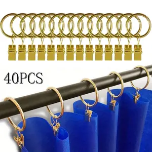 40PCS Gold Curtain Ring with Clip - Curtain Hanger Clip Ringed Curtain Clip Curtain Ring 1.26 Inch Inner Diameter, Fits up to 1 in Curtain Rod