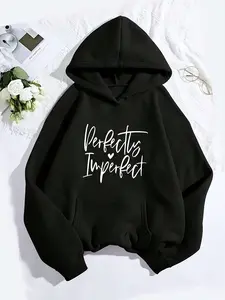 Women's "Perfectly Imperfect" Inspirational Graphic Hoodie - Motivational Style Hoodie, Sizes S-3XL, Great for Self-Love Advocates, Casual Wear, Comfortable Material Printed Womenswear