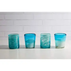 Mexican Handblown Glasses - Aqua - Set of 4