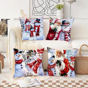 4PCS Snowman and Santa Claus Pattern Cushion Cover, Sofa Decorative Pillowcase. Home and Car Decor Pillowcase.excellent gifts for Christmas and new year，Must-buy on Black Friday