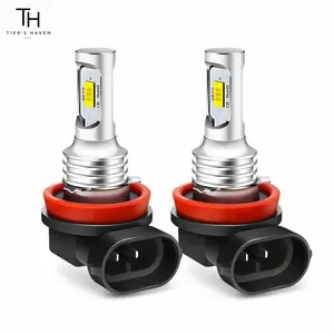 Tier's Haven H11 H8 H9 LED Fog Light Bulbs 2 Pack, 6000K Cool White DRL Fog Lamps, 3570 CSP Chip Mini Size Plug & Play, LED Replacement Bulbs for Car Fog Lights