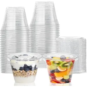 9 oz Clear Plastic  with Flat Lids No Hole, 50 Packs, Disposable Dessert  with Lids for Ice Cream, Cake, Snacks, Fruit, Cold Drinks, Smoothie, Pudding, Salad paper ring garland small container cups