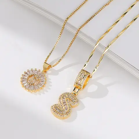 PolarEve 2 Pack Initial Letter Pendant Necklaces for Women 18K Gold Plated Alphabet Necklace with Adjustable 17''-19'' Chain Valentine's Day Jewelry for Women Girls Unisex Personalized Zircon Stones, summervibes