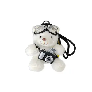 Cute Bear Bag Charms Plush Keychain with Flash Camera & Glass for Handbags Purses Totes Backpacks Adorable & Functional Accessory