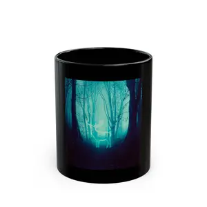 Enchanting Forest Black Mug, Mystical Coffee Cup, Unique Tea Mug, Gift for Nature Lovers, Cozy Drinkware, Nighttime Decor