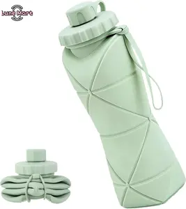 20oz (600ml) Collapsible Silicone Travel Water Bottle - BPA-Free, Leak-Proof, Reusable with Lid & Lanyard, Lightweight Portable for Travel, Gym (Green)