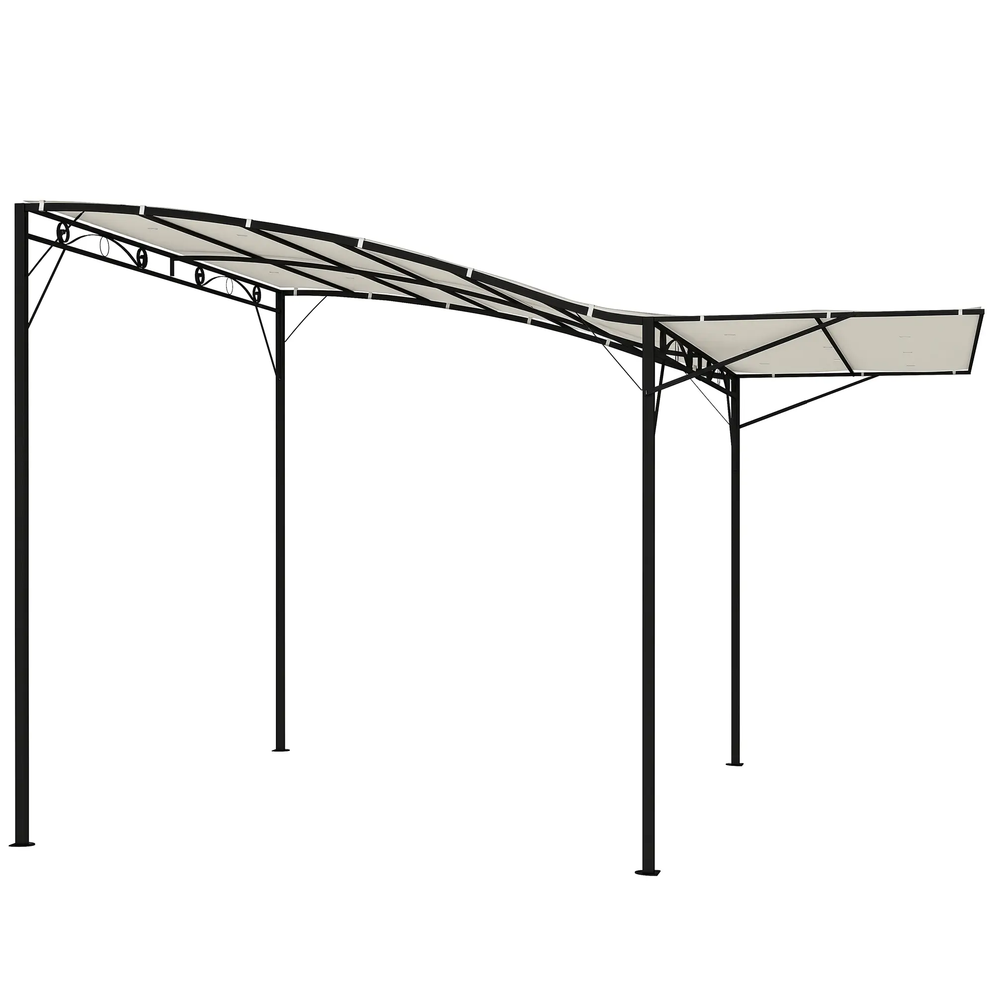 10'x8' Outdoor Cream White Scrolling Wave Print Pergola Gazebo - Steel Frame, Adjustable UV-Protective Gazebo Cover with 19 Drainage Holes, 8 Support Stakes, Doors Compatible, Setup Required for Backyard Decks, No, Stake Anchored