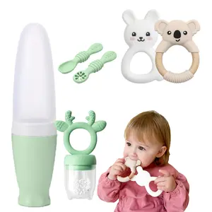 MomMed Baby Feeding Essentials Set, Food Feeder, Silicone Teething, Nursing & Feeding Tools for Babies 3-12 Months - BPA-Free, Soft Textured Ring Silicone Teether, Chewable Infant Toys pacifier