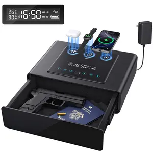 Yoqimi Smart Biometric Gun Safe with 3-in-1 Phone/Watch/AirPods Charging, Quick Fingerprint Access, Silent Drawer for Bedside