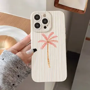 Vertical Palm Tree Pattern Eye-Shaped iPhone 17, 16, 15, 14, 13, 12, 11 Series Phone Case – Instagram-Style Custom Protective Case, TPU Shock-Resistant, Minimalist Design, Cute, Compatible with All Apple iPhone Models