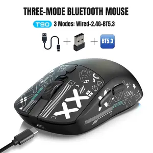 T90 Three-Mode Wireless Mouse, RGB Lighting, 650mah Battery, Ergonomic Design, Optical Movement Detection, Right Hand Orientation