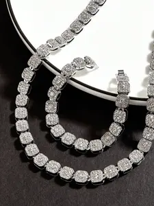 Square Cuban Chain Necklace, Cuban Link Chain, Full Diamond Hip Hop Rap Jewelry, Unisex Streetwear Accessories, Men and Women Fashion Jewelry Gifts