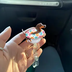Dachshund Summer Badge Reel – Cute Dog with Pool Float ID Holder – Funny Vet Tech, Nurse, Teacher Gift, Pet Lover Office Accessory