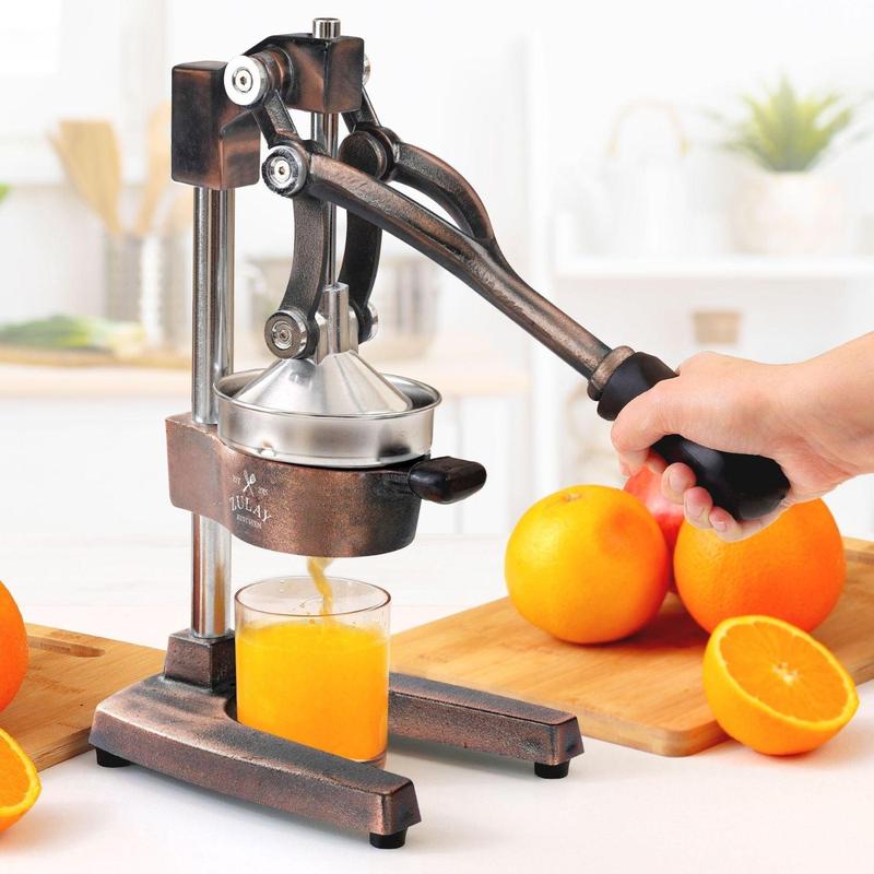 Zulay Kitchen Premium Manual Citrus Juicer - Heavy-Duty Cast Iron Citrus Squeezer with 5-Inch Bowl, Stainless Steel Filter Cone, Comfortable Grip