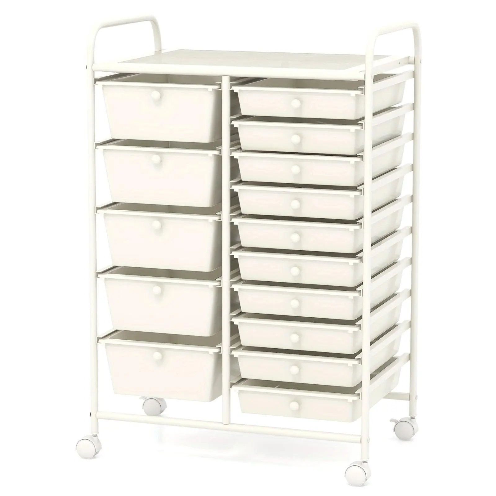 PETSITE 15-Drawer Rolling Storage Cart, Multipurpose Mobile Organizer with Removable Drawers, Metal Frame, Utility Tools Holder & Scrapbook Paper Organizer on Wheels for Home, Office