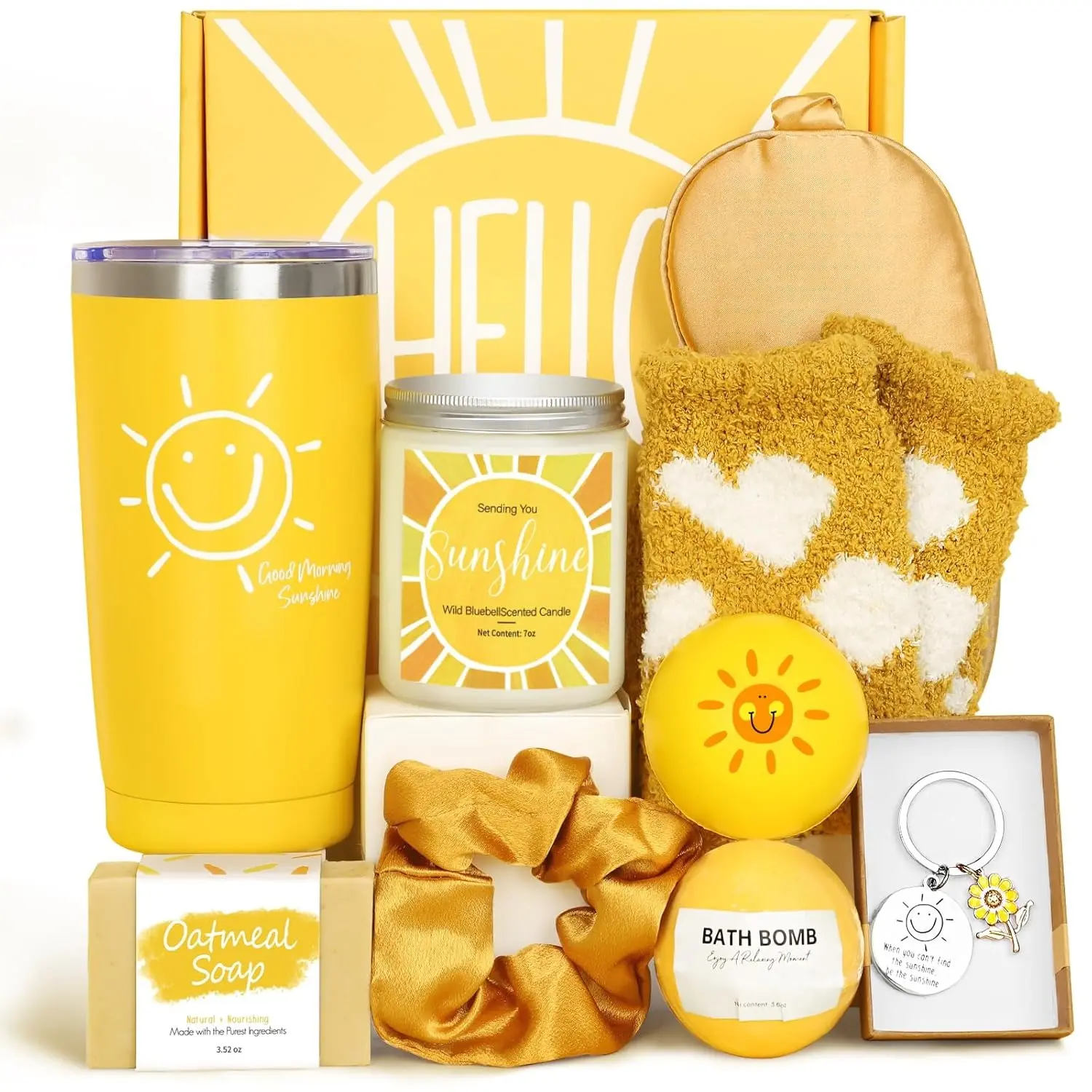 Valentine's Day Gift Basket for Women - 10pcs Unique Birthday Gifts for Women with "Sending Sunshine" Theme, Includes Insulated Wine Tumbler & More Box Boxes