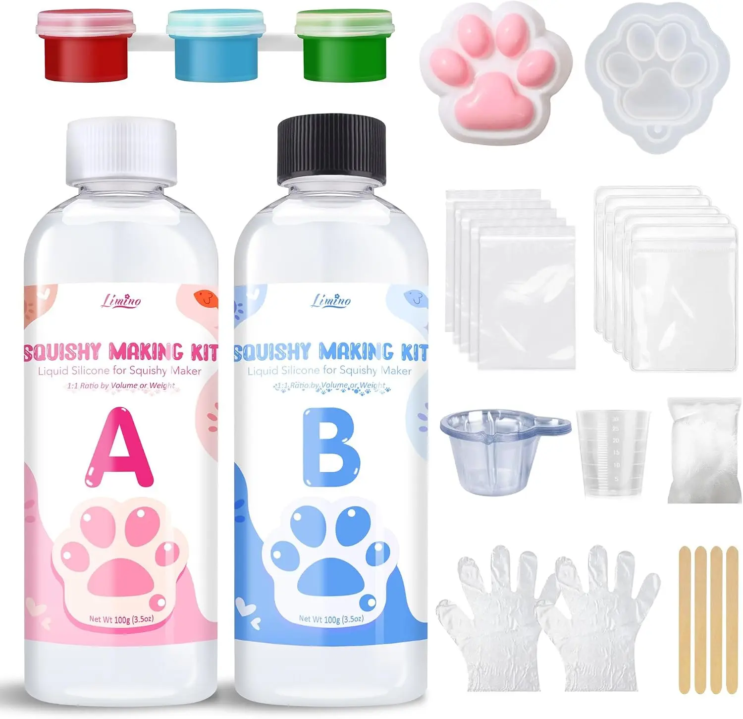 Liquid Silicone for Taba Squishy Kit - 7oz 1:1 AB Ratio Mixed Super Soft Silicone Rubber for Squishy Maker, Perfect DIY Stress Relief Gift Making Kit for Taba Squishy, Taba Bear, Flocking Cat's Paw