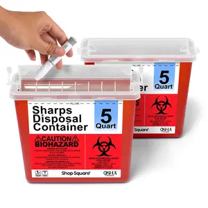 5 Quart (2 Pack) Large Sharps Container for Home and Professional Use Needle Disposal with Touch Free Rotating Lid
