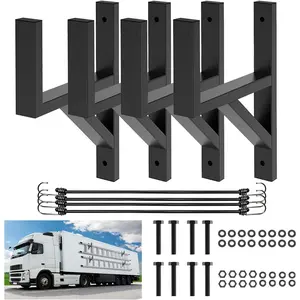 Side Mount Ladder Rack for Open & Enclosed Trailer Heavy Duty Steel Ladder Rack with Wall Hooks 4 Pack Fit for Trailer/Truck/RV Secure Ladder Storage