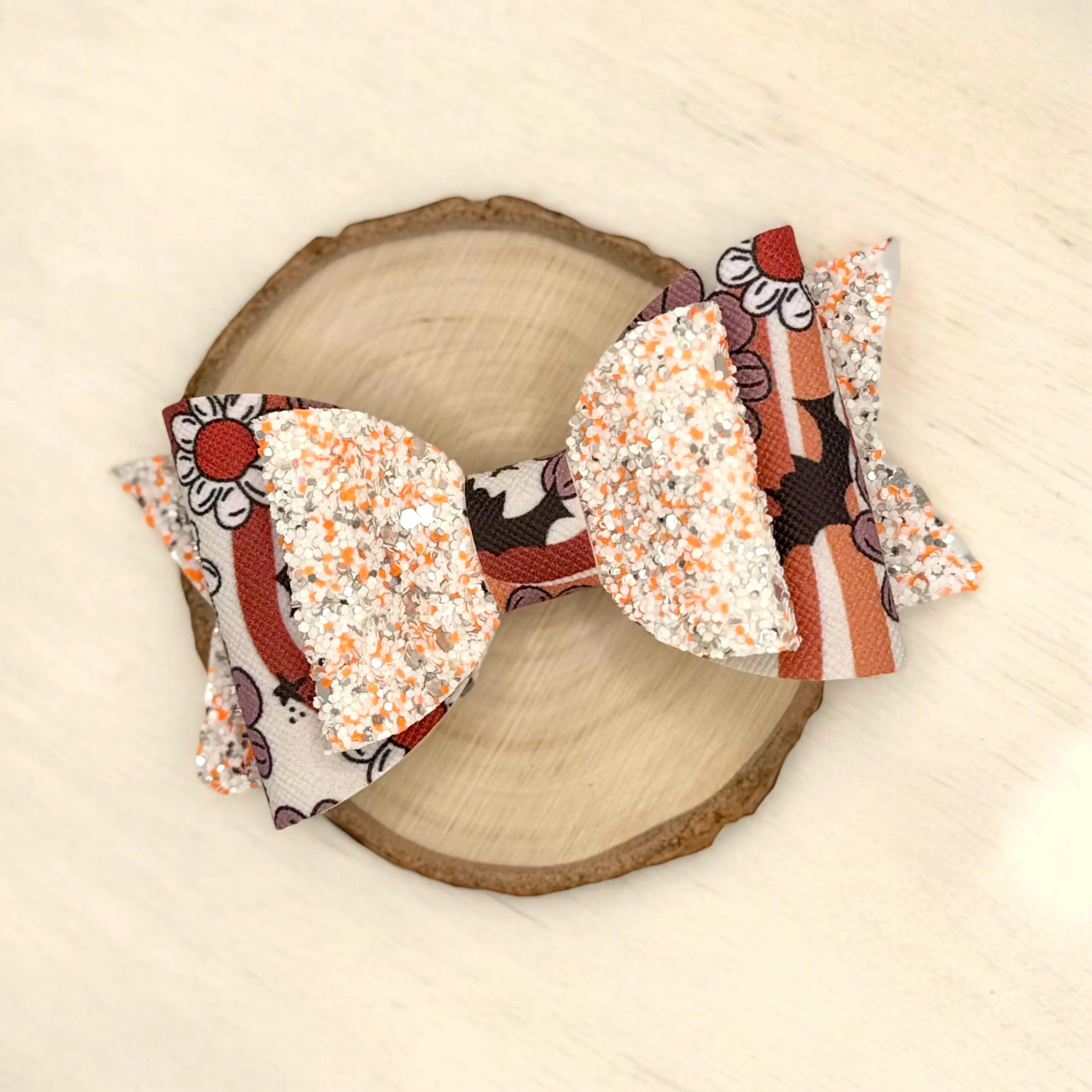 Boho Bats | Large Stacked Glitter Faux Leather Hair Bow