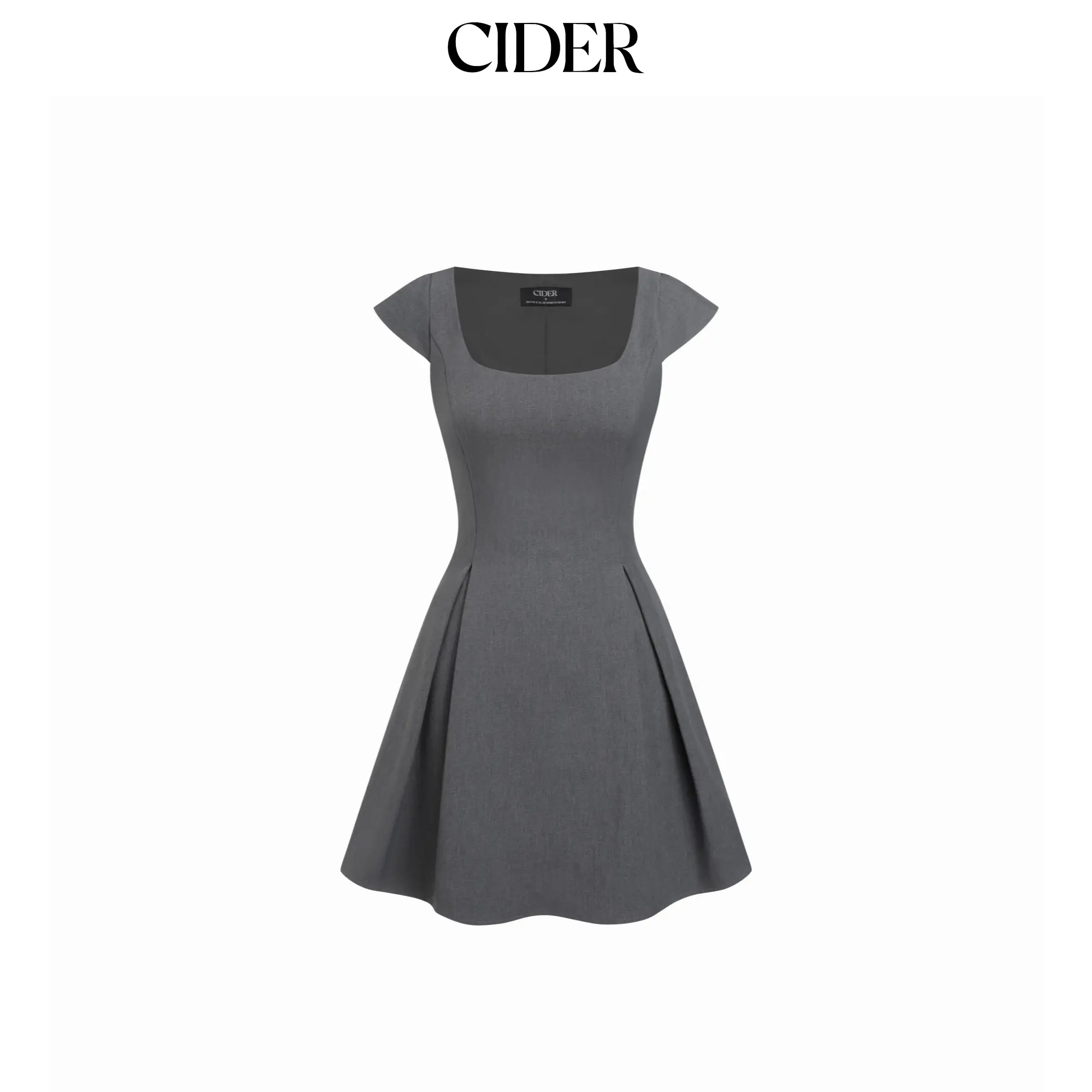 Cider Women's Casual Ready-to-Wear Woven Square-Neck Pleated A-Line Mini Dress, A-Line Dress, Mini Length, Shirred Waist, Woven Elastane, Basic