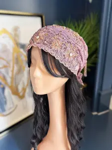 Handmade Turban｜Fashion Lace Headwrap | Handmade Beaded Church Hat | Breathable Mesh Cap｜