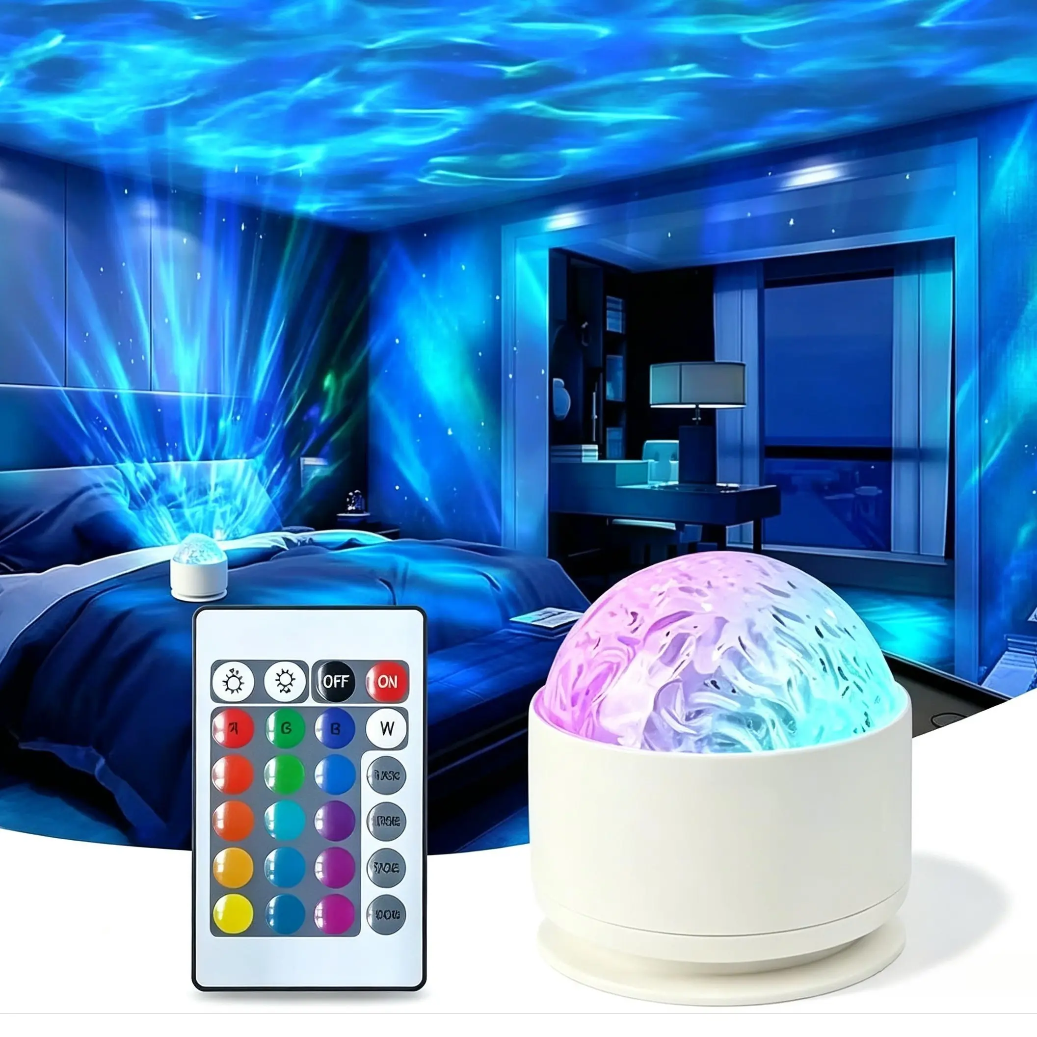 Aurora & Water Ripple 2‑in‑1 Projector Light, 16‑Color RGB LED Atmosphere Lamp with Remote Control, USB‑Powered Mood Night Light for Bedroom Decor, Parties and Relaxation, Perfect for Halloween Decor and Christmas Holiday Gift