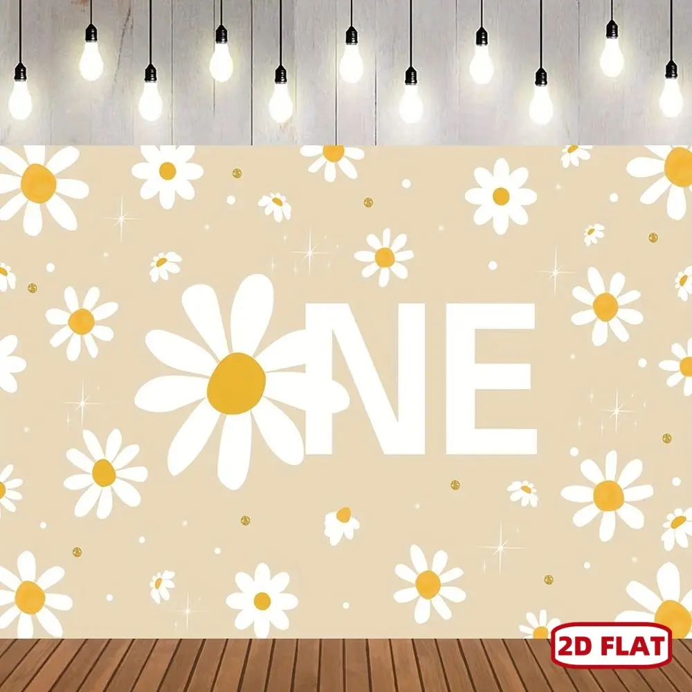 1pc 2D Flat Vintage Daisy First Birthday Backdrop Bohemian Daisy Birthday Background Bohemian Daisy Floral Groovy First Birthday Celebration Decoration Cake Table Portrait Photoshoot Studio Props Banners Ornaments