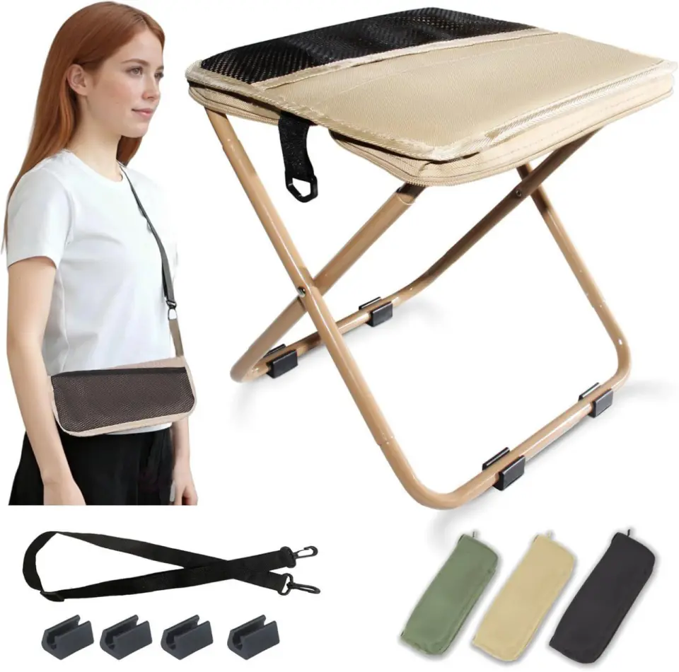 Folding Aluminum Alloy Camping Stool - Heavy-Duty, Ultra-Lightweight, Foldable Camping Furniture, Rapid-Deployment Outdoor Seating, Compact Office Desk Rest Accessory (Adult Capacity)