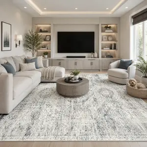 ComiComi 8*10 Modern Luxury Medallion Area Cozy Rug - Ivory Gray, High-Density Low Pile, Waterproof, Non-Slip, Stain-Resistant, Washable Rug for Living Room, Bedroom Sofa Area Rugs, Home Decor Item, Mid-Year Sale, 5x7/6x9/8x10/10x14