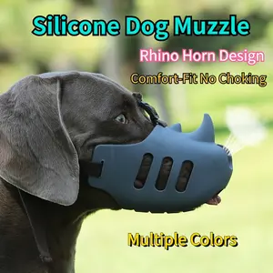 Dog Mask Unique Rhinoceros Horn Design, Soft Silicone No Chewing Biting Bark Prevention, Suitable for Medium Large Dogs, Multiple Colors Available