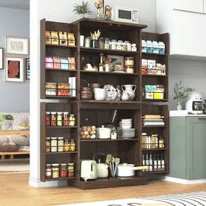 71" Farmhouse Pantry Cabinet: Adjustable Shelves, 4 Barn Doors & Drawer - Rustic Wood Storage For Kitchen, Dining Or Living Room cabinet Handle Vertical Dresser