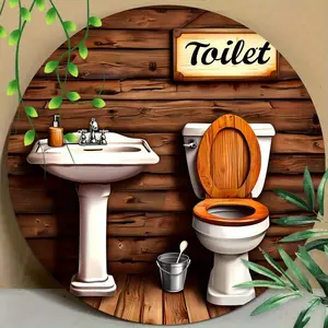 Vintage Toilet Sign, 1 Count Wooden Toilet Sign, Country Style Wall Art Decor for Home, Cafe, Restaurant, Bar, Garden, Bathroom Decorations