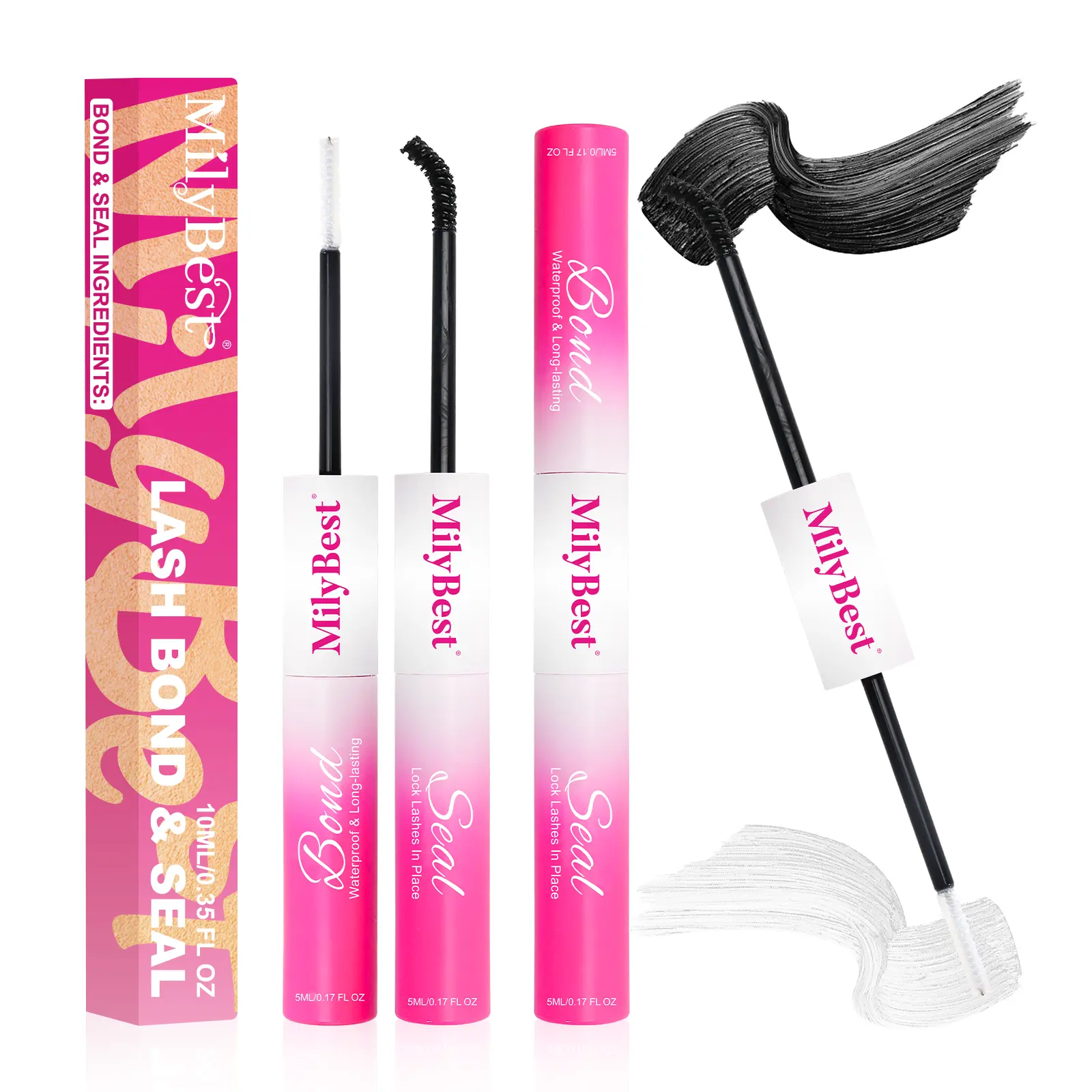 MilyBest New Upgrade 2-in-1 Lash Bond & Seal – Gentle Waterproof Lash Glue for Sensitive Eyes, Strong Hold Latex-Free Adhesive for All Lash Styles