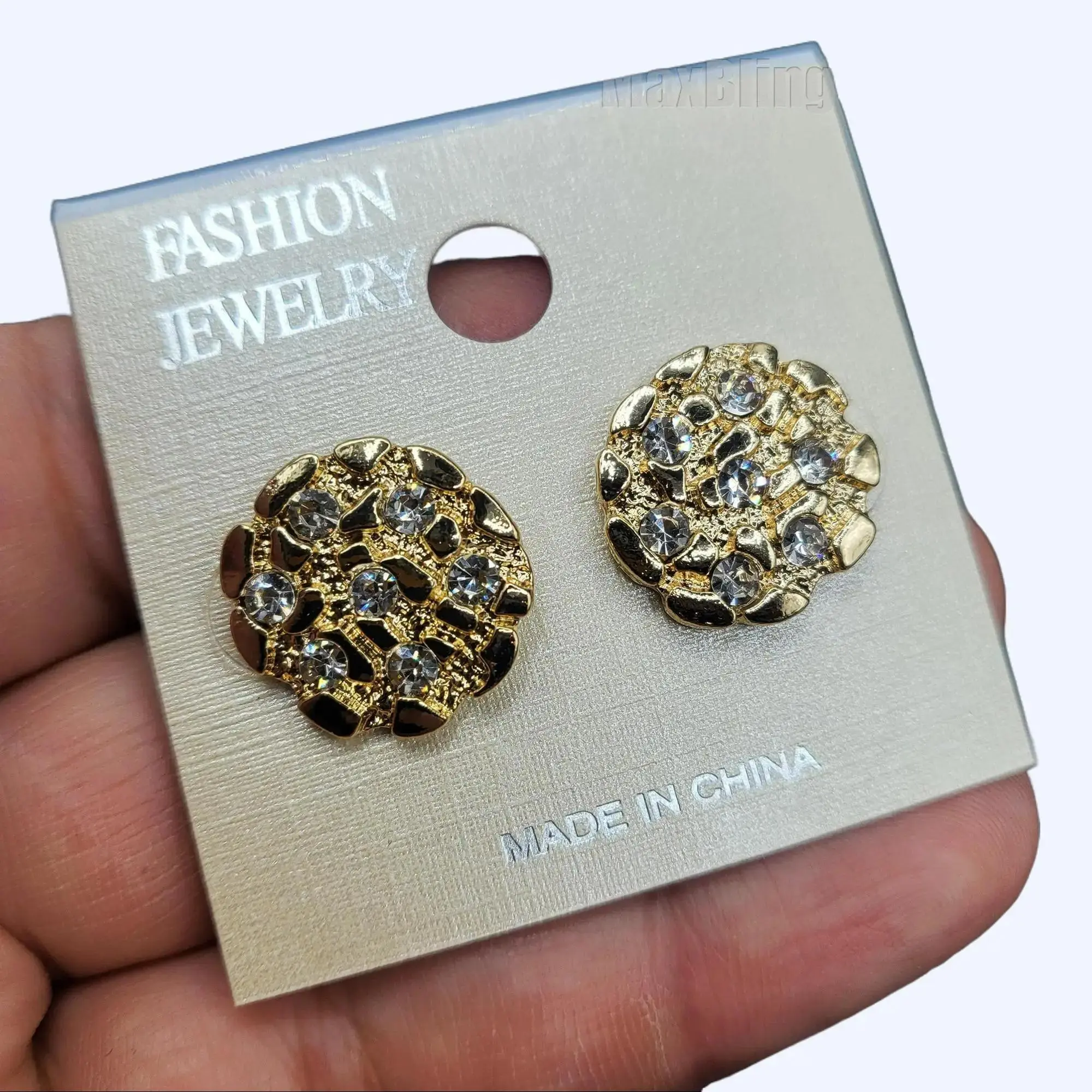 MaxBling81 Unisex Hip Hop Iced Gold Metal Coating Cookie Nugget Stud Earrings, Casual Elegant Bling Fashion Earrings for Women, Nugget Earrings