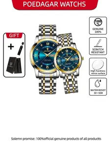 POEDAGAR couple watch, fashionable men's and women's analog quartz watch, with calendar week waterproof night light function, Fashionable Watches, suitable for daily wear and matching, gift giving, and Valentine's Day/Anniversary gifts